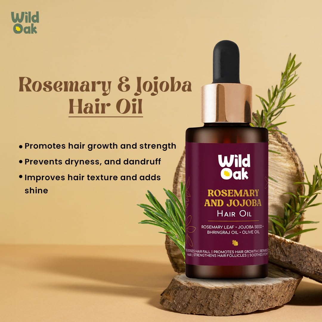 WildOak Advanced Rosemary Jojoba Hair Oil for Hair Growth & Scalp Nourishment | Anti-Hair Fall, Dandruff Control & Deep Hydration | Strengthens Roots, Boosts Shine & Thickness | For Men & Women | 50ml