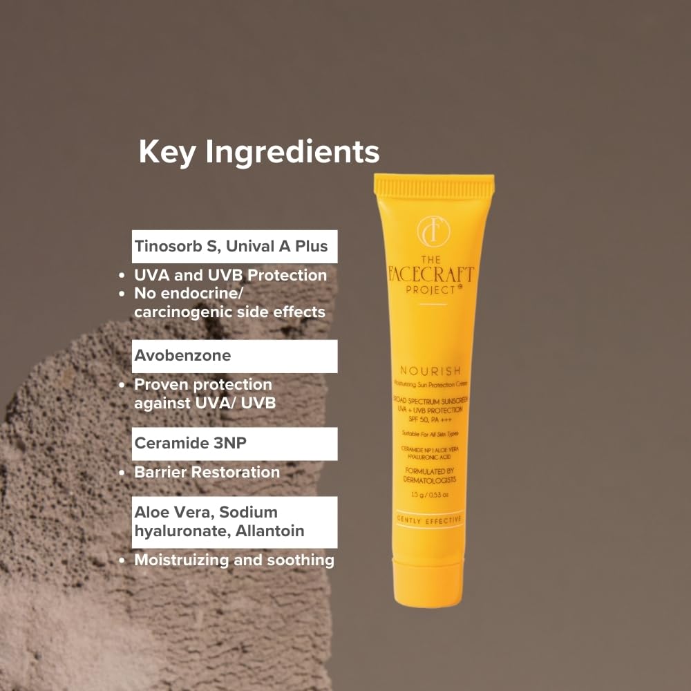 THE FACECRAFT PROJECT Broad Spectrum | SPF 50+ | Lightweight Sunscreen Crme | UVB & UVA Protection |Skin Barrier Support | Non-Sticky | No White Cast | Natural Finish | Daily Sun Care (15gm)