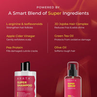 Arata Super Hair Duo | Super Shampoo & Super Serum | Prevents Breakage | Restores pH Balance | Adds Shine | Adds Smoothness | Reduces Frizz | For Women & Men | 300ml + 100ml