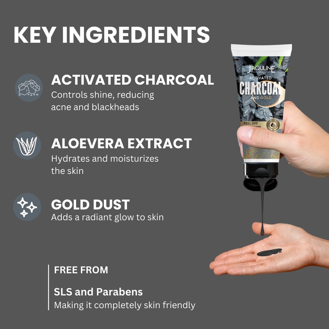 Jaquline USA Activated Charcoal and Gold Peel Off Face Mask for Men & Women Both | contains activated charcoal infused with gold dust | Defeat Blackheads & Whiteheads | control signs of ageing and giving your skin a radiant glow |Dermatologically Tested |