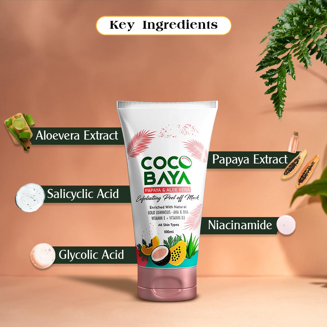 Coco Baya Exfoliating Peel Off Mask, Enriched with Papaya Extract, Aloe Vera Extract, Vitamin E & Vitamin B3, Suitable For All Skin Types, 100 ML