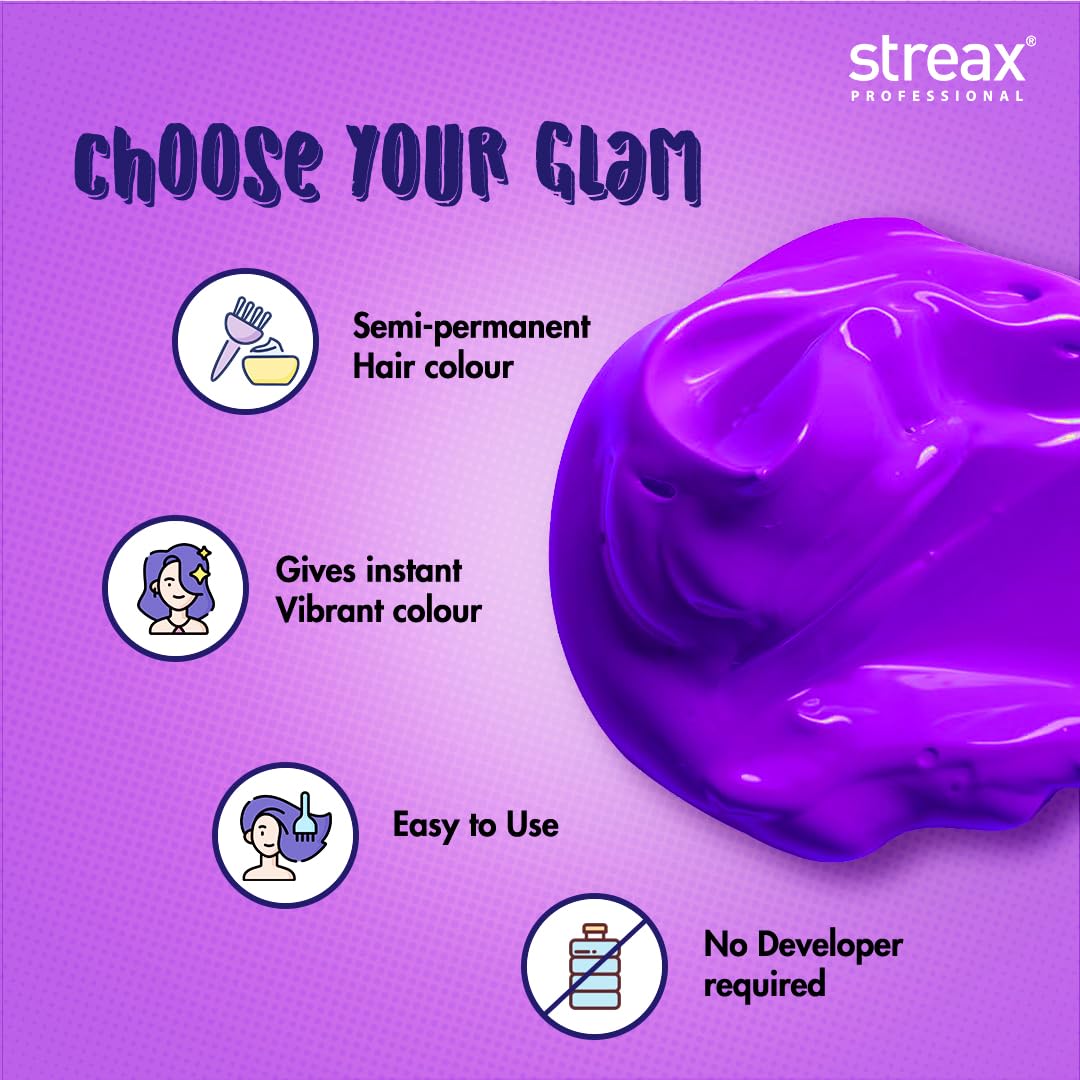 Streax Professional Hold & Play Funky Colours Hair Color, 100g - Crazy Violet 100g