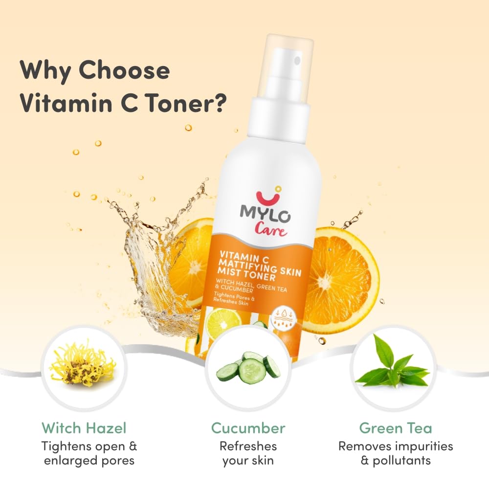 Mylo Care Vitamin C Facial Kit (Face Wash - 100ml, Mist Toner - 200ml and Moisturizer - 100g) - 3 -in-1 Natural Face Care Kit for Women - Paraben & Alcohol free Facial Kit for All Skin Types