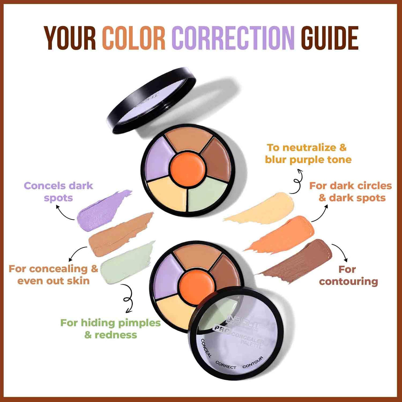 INSIGHT Cosmetics Natural Pro Concealer Palette-Corrector, Medium |Conceal |Correct |Contour |Waterproof |Crease Resistance |Long Lasting |Oil Control (Cr105-Corrector)
