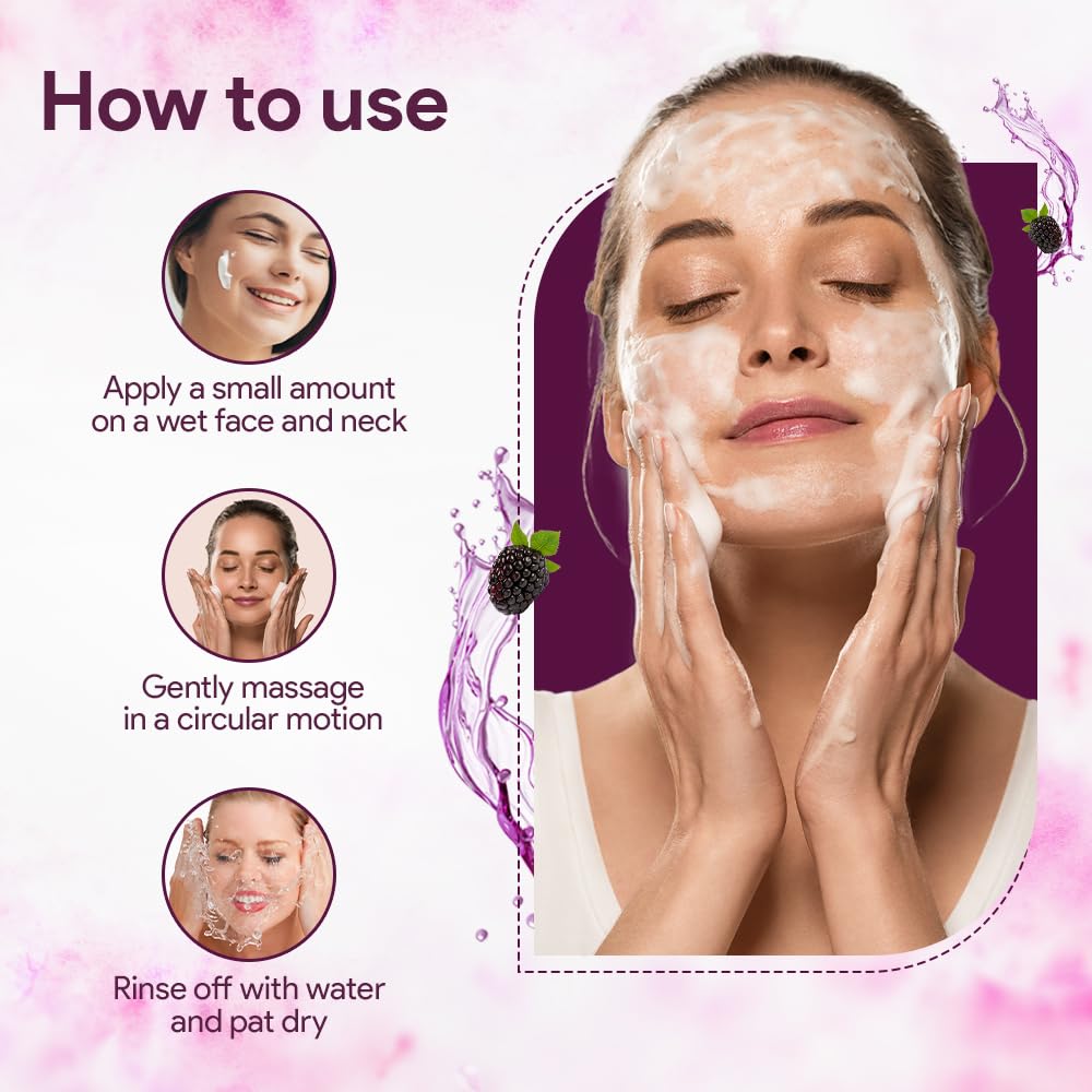 Vamp Beauty Mulberry & Rice Water Skin Brightening Face Wash | Natural Facewash for Dark Spot Removal, Uneven Skin Tone & Hydration | With Goodness of Licorice | Suitable for All Skin Types | 100ml