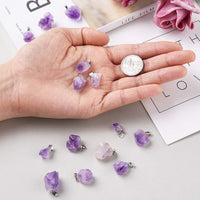 FASHEWELRY 20Pcs Natural Irregular Amethyst Rock Stone Pendants Healing Crystal Chakra Gemstone Charms for Jewelry Making Hole: 5x2.5mm 2-Purple Amethyst-Nugget