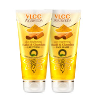 VLCC Ayurveda Skin Brightening Haldi & Chandan Face Wash - 100ml X 2 - For Skin Brightening | Paraben & Colorant Free | Chamomile Oil, Yastimadhu & Haridra Extract