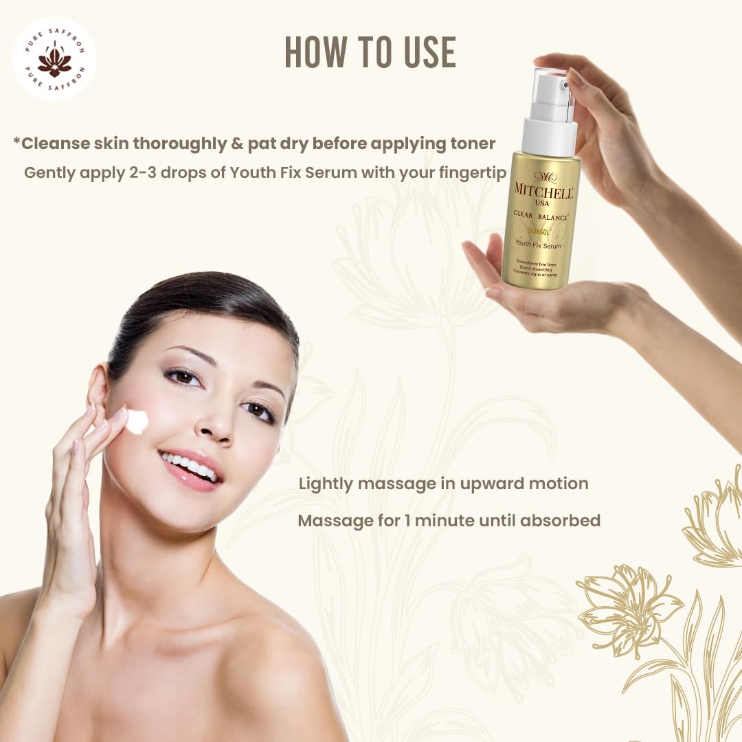Clear Balance Saargol Youth Fix Serum - For Hydrating, Conditioning, Tightening, and Brightening of Skin | Lightweight Anti-Aging Formula Infused with Saffron, Barley Extracts, and Cucumber Extracts | For All Skin Types | Men and Women | 30 ml