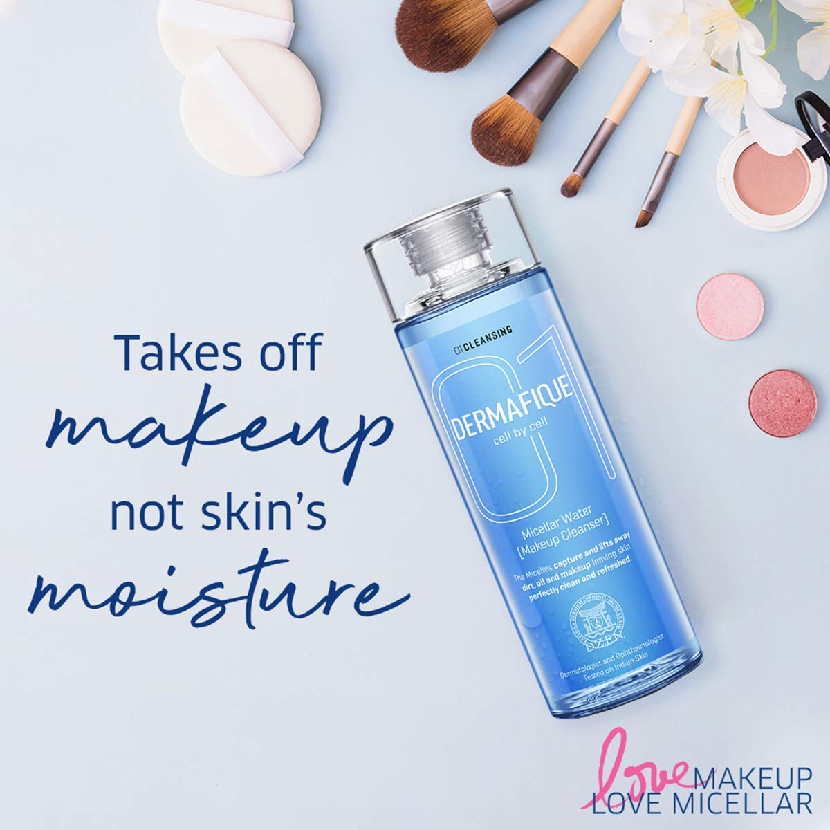 Dermafique Micellar Water Makeup Cleanser – 150ml, Removes Waterproof Makeup, with Hyaluronic Acid and Smart Micellar Technology, Paraben & SLES Free | Dermatologist Tested