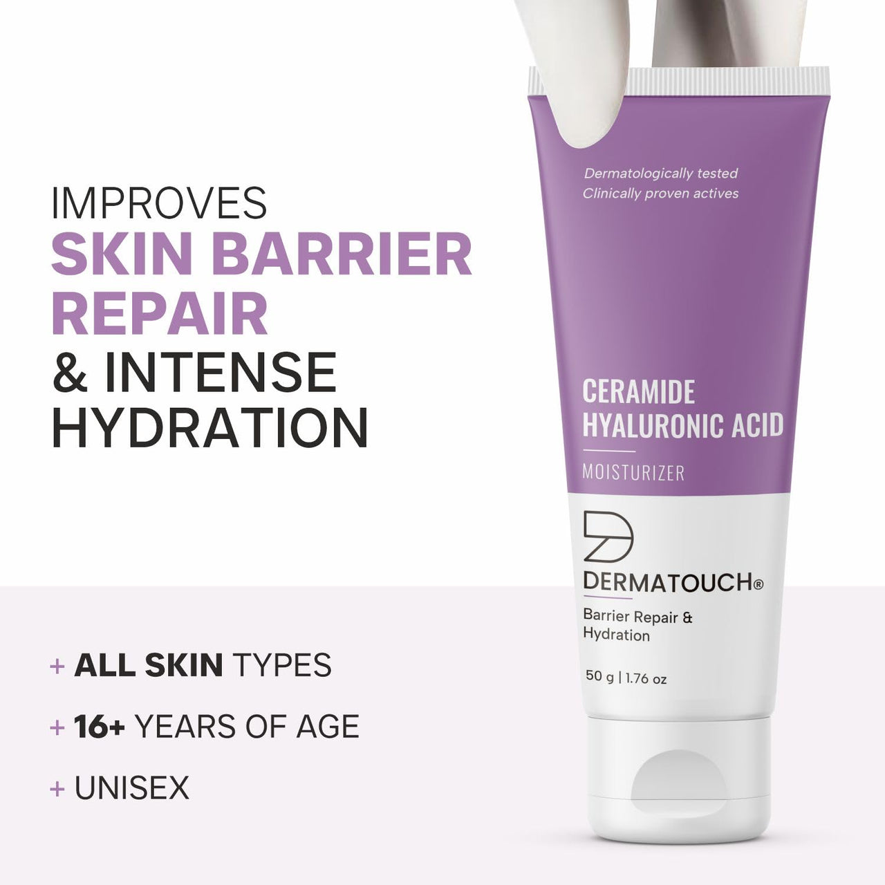DERMATOUCH Ceramide Hyaluronic Acid Moisturizer for intense moisturization and barrier repair | For dry skin |50g