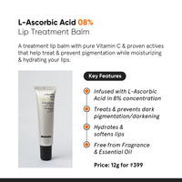 Minimalist 8% L-Ascorbic Acid Lip Treatment Balm with Vitamin E, Radianskin & Glycerine for Pigmented & Dark Lips | For Women & Men | 12 gm