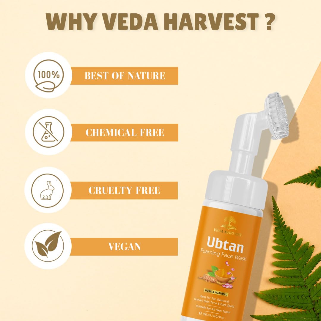 Veda Harvest Ubtan Face Wash for All Skin Type with Turmeric & Saffron for Skin Brightning | Tan Removal 150 ml - SLS & Paraben Free