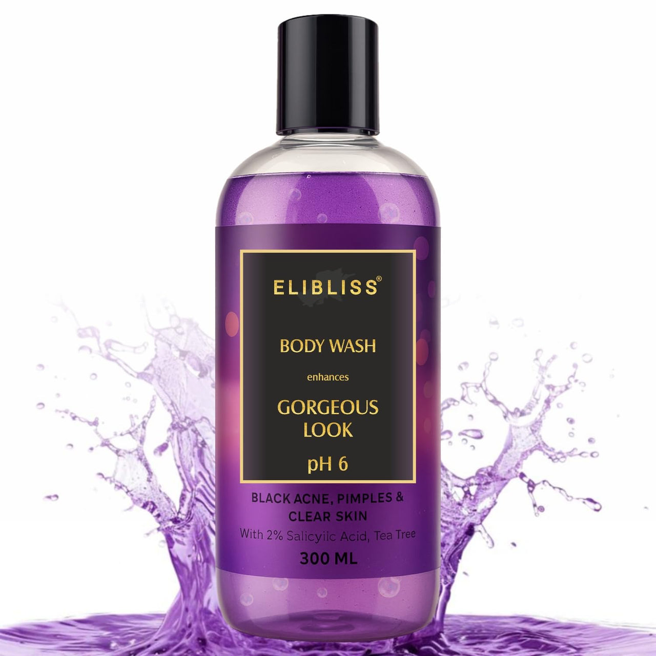 Elibliss Enhances Gorgeous Look Body Wash with 2% Salicylic & Tea Tree | Anti-Acne Cleanser for Black Acne & Pimples | pH 6 Balanced Formula for Clear Skin | Daily Body Wash 300ml