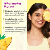 PLIX - THE PLANT FIX Pineapple Odour Control Underarm Roll-On (50Ml) With 5% Lactic Acid & 1% Mandelic Acid, Prevents Body Smell, Brightens Skin & Exfoliates Underarm, Alcohol Free - Lotion