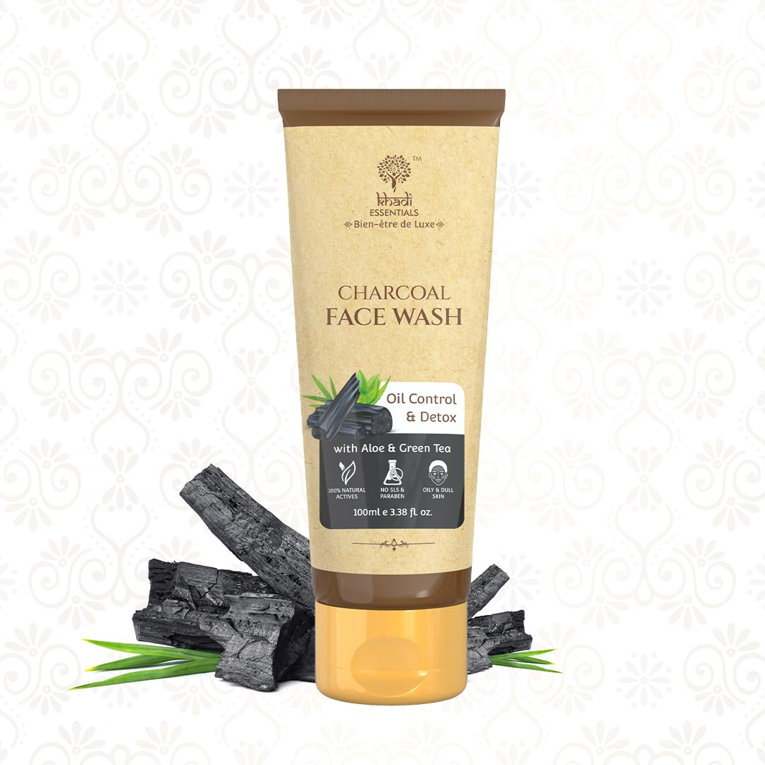 Khadi Essentials Vitamin C Face Wash with Activated Charcoal, Lemongrass, Multani Mitti & Olive Oil For De Tan, Detox & Blackheads Removal, 200ml SLS Paraben Free