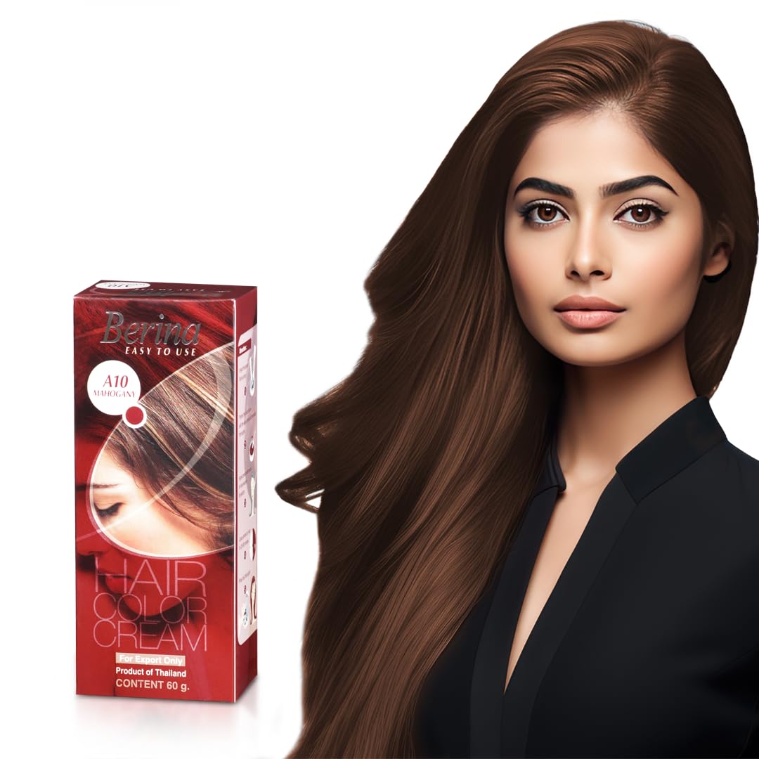 Berina Professional | Permanent Hair Color Cream | 60gm | A10 Mahogany | Long Lasting Color