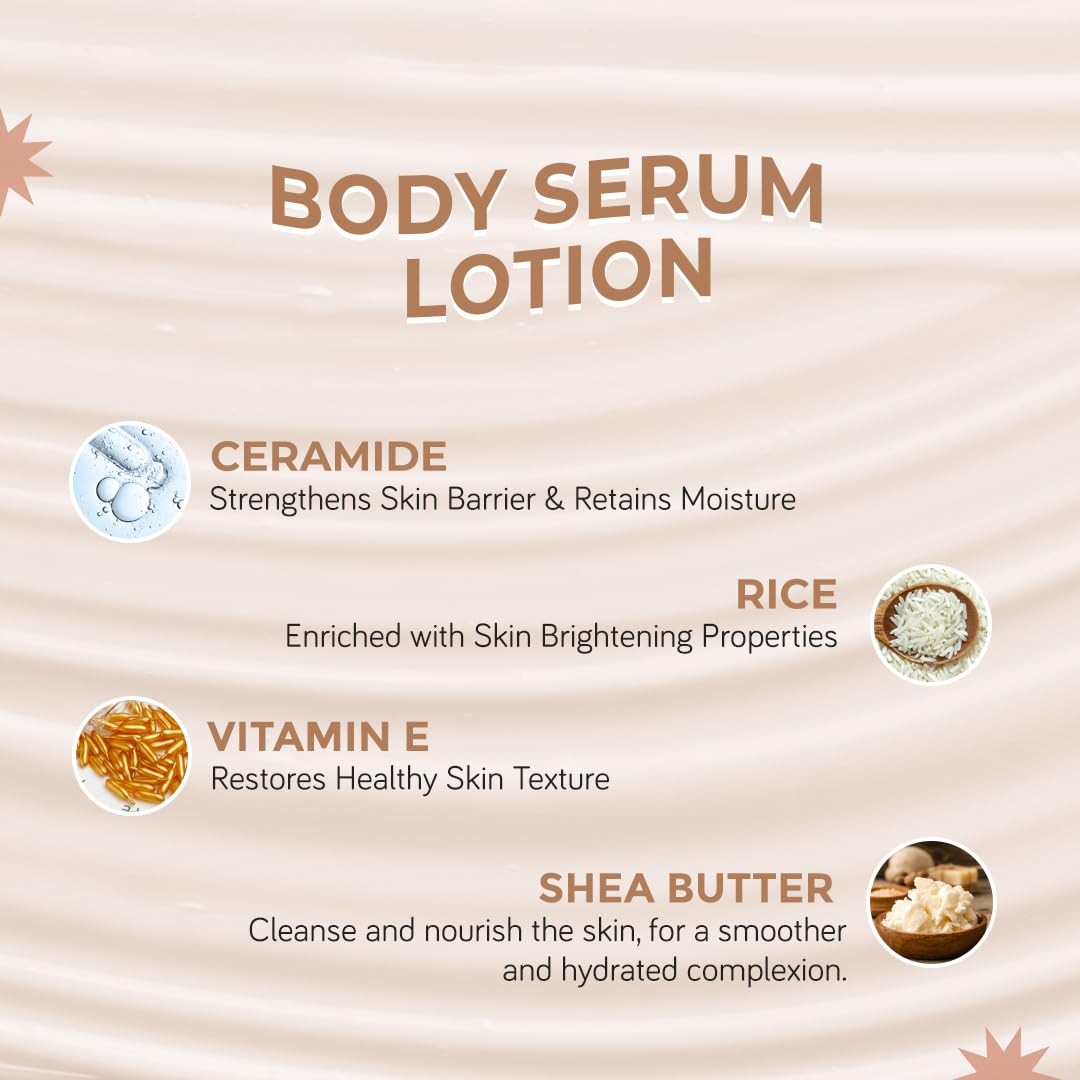 Moody DermaSoothe Ceramide & Rice Brightening Body Lotion | Hydrating & Repairing Moisturiser | With Vitamin E | 48 Hour Moisturisation | Suits All Skin Types | Men & Women | 200 ml