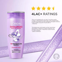 L’Oréal Paris Moisture Filling Shampoo, With Hyaluronic Acid, For Dry & Dehydrated Hair, Adds Shine & Bounce, Hyaluron Moisture 72H, 340Ml