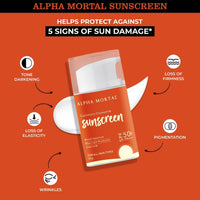 Alpha Mortal Sunscreen Gel SPF 50 PA+++ | Non-Greasy, No White Cast | Blue Light, UVA & UVB Protection | For All Skin Types | Lightweight Formula with Chamomile | 50g