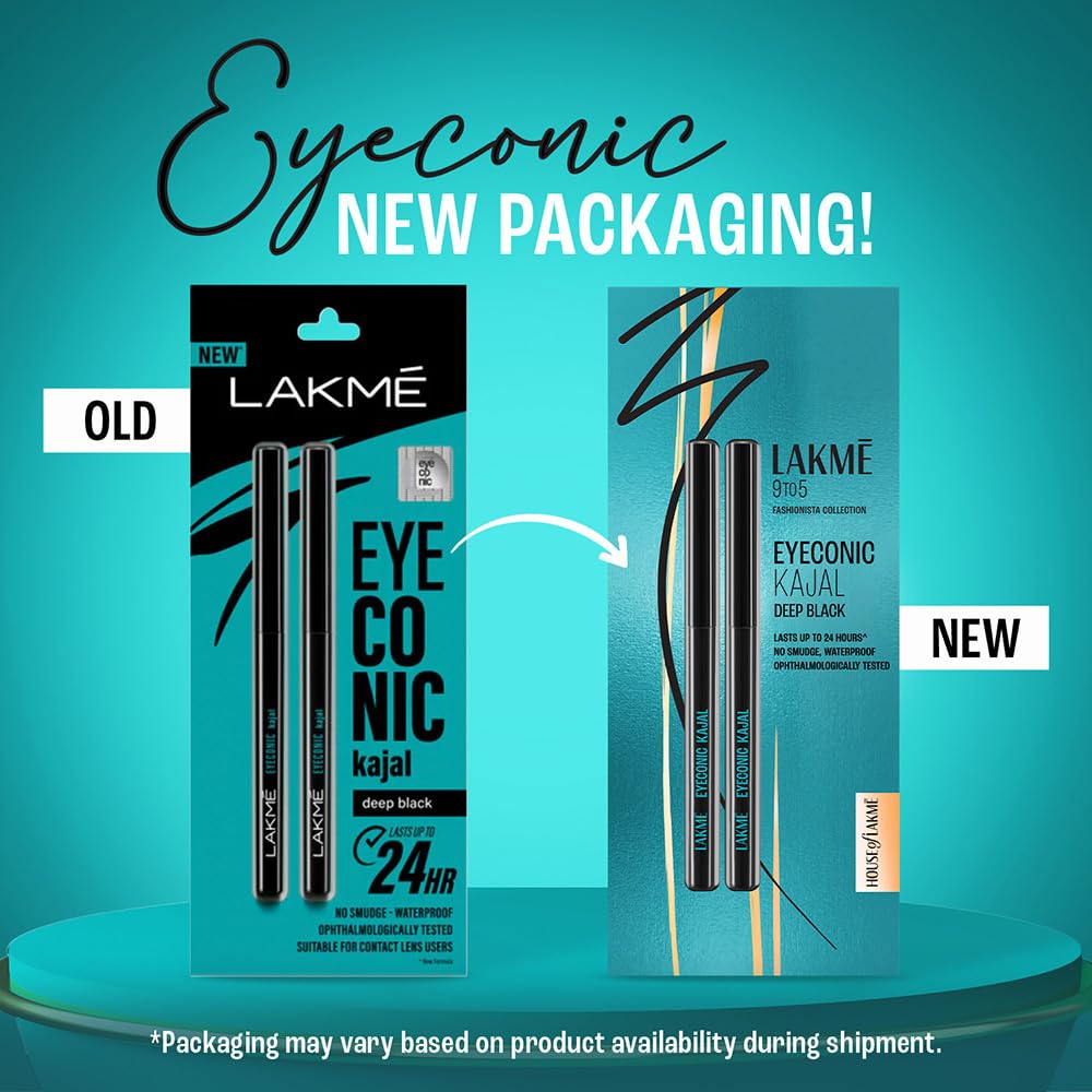 Lakmé Eyeconic Black Kajal 0.35 g (Combo Pack of 2) Matte Kohl Liner in a Twist Up Pencil - Waterproof, Smudge Proof & Long Lasting Eye Makeup