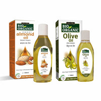INDUS VALLEY 100% Organic and Natural Combo of Cold Pressed Almond Oil & Extra Virgin Olive Oil (100ml+100ml= 200ml)