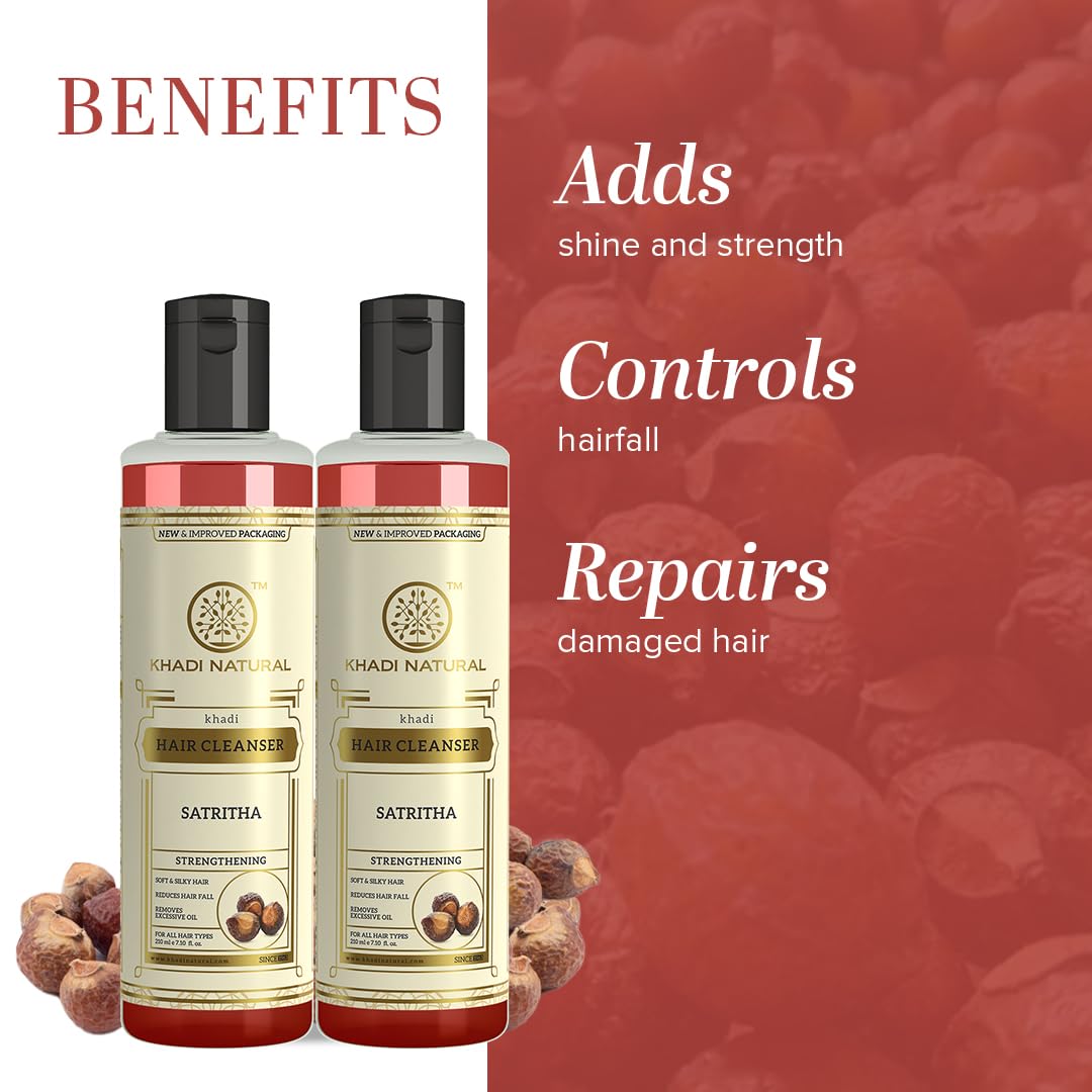 Khadi Natural Satritha Shampoo | Herbal Shampoo for Controlling Hair Fall and Repairing Damaged | Suitable for All Hair Types |Pack of 2 | (210 * 2) (420 ml)