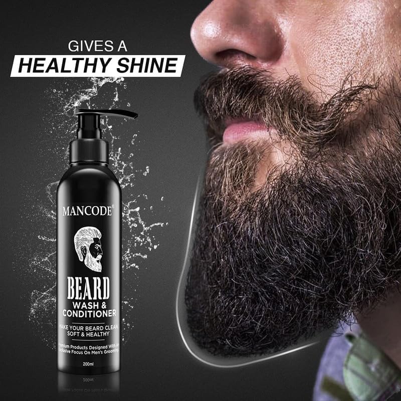 Mancode Beard Wash & Conditioner - 200ml | Conditions & Cleans Beard Mustache | Blended with Licorice, Vitamin C & Aloe vera | Natural & Organic Beard Shampoo for Men (Pack of 1)