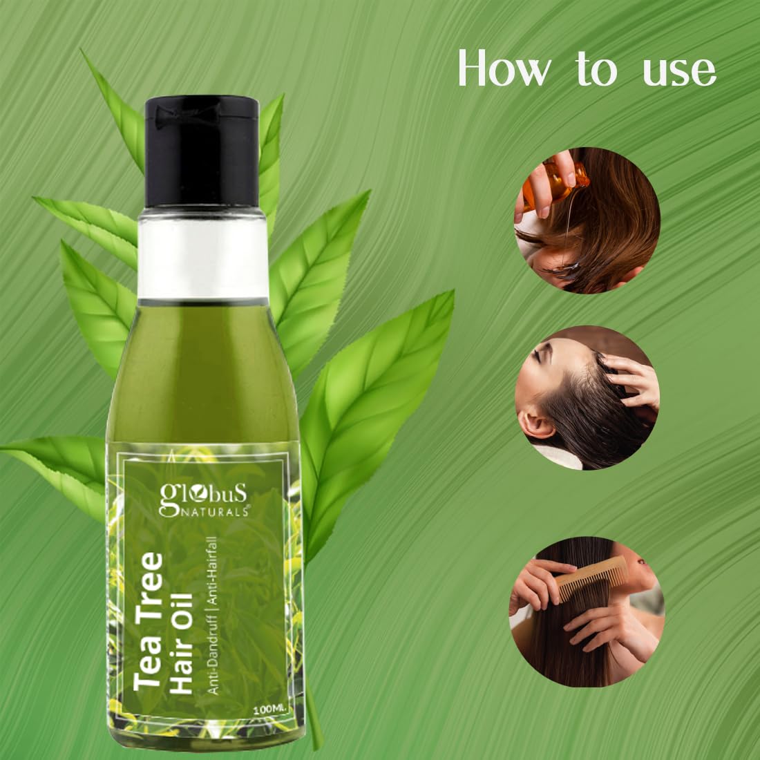 Globus Naturals Tea tree Hair Oil 100 ml, for dandruff & ichy scalp conditions, with 14 ayurvedic herbs, 100% Natural & Organic, SLS Free, Paraben Free