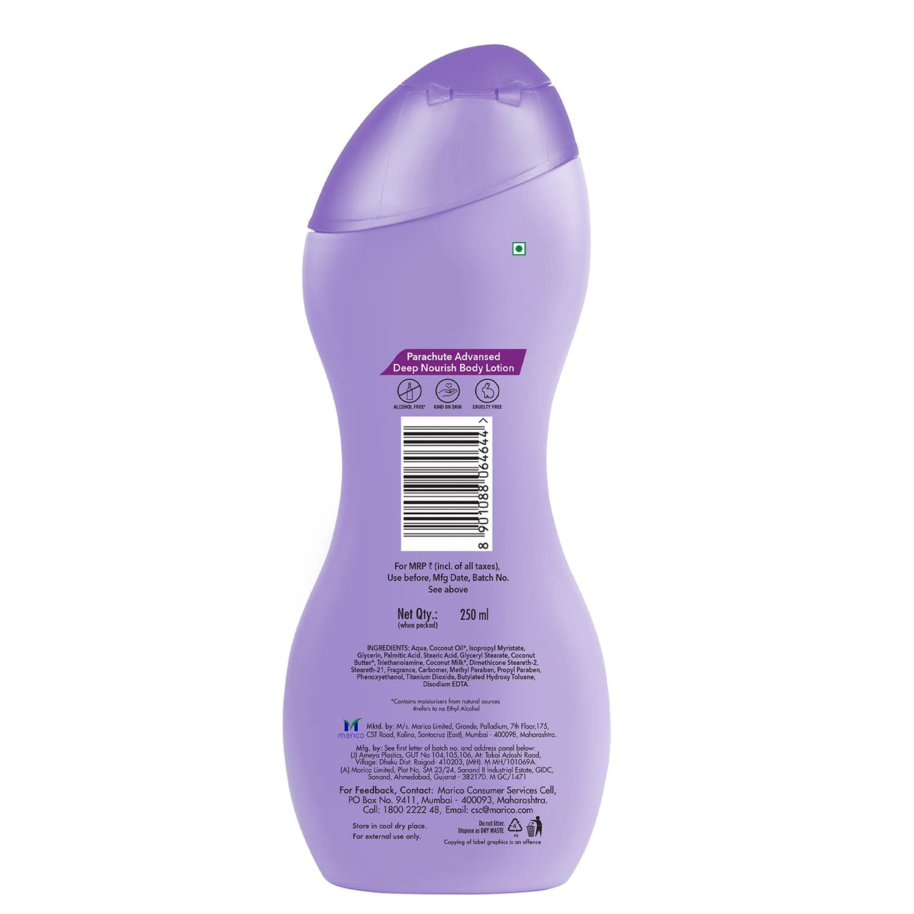 Parachute Advansed Deep Nourish Body Lotion for Women & Men, Dry Skin, 250ml | Pure Coconut Milk, 100% Natural, 72h Moisturisation