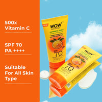WOW Skin Science Japanese Yuzu + Vitamin C with 5 Ceramides Dewy Bright Sunscreen Gel | SPF 70 PA++++ 500x Vitamin C | Quick Absorption | No White Cast | Water Resistant | UVA + UVB Protection | 80ml