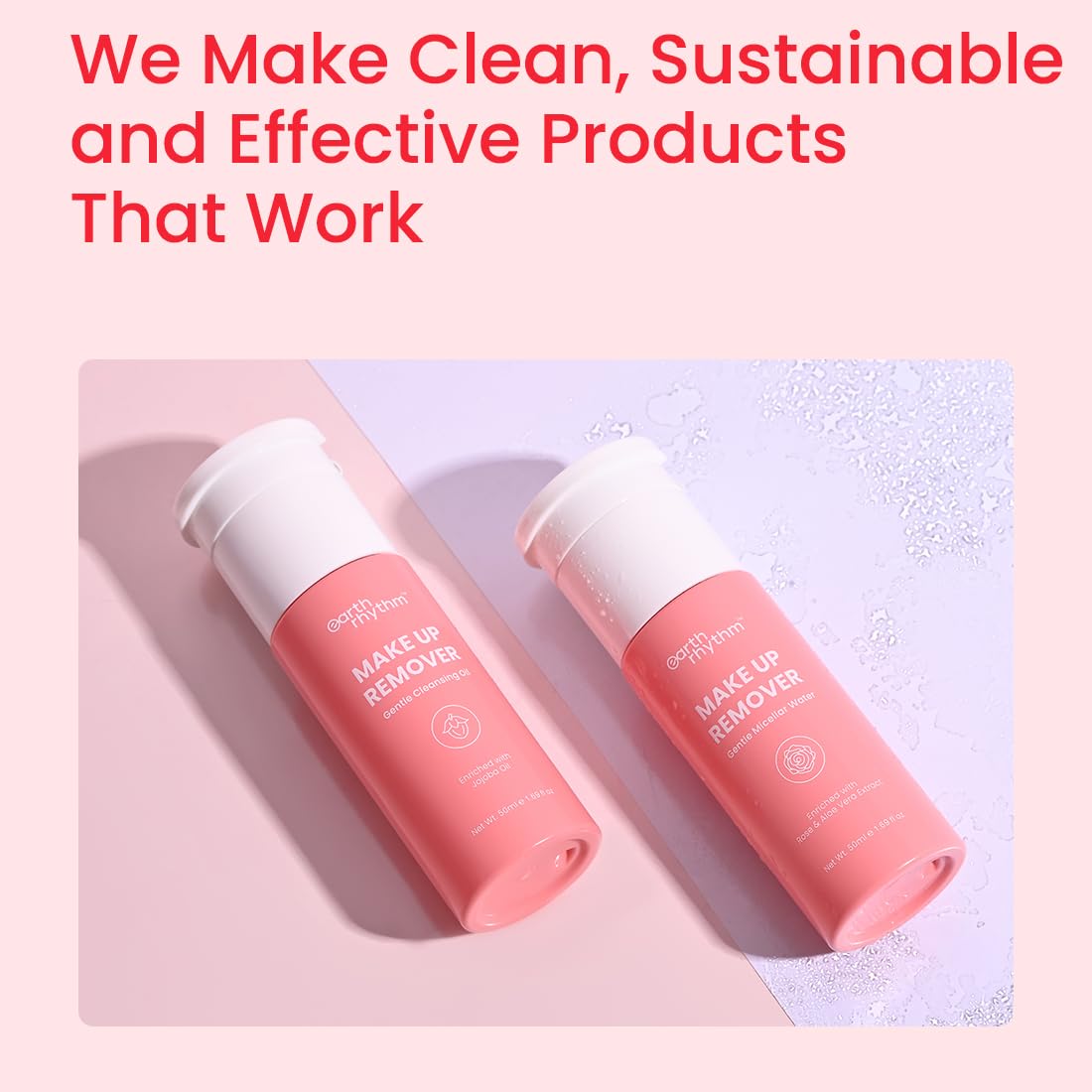 Earth Rhythm Micellar Cleansing Water | Makeup Remover| No Rinse Formula | Removes Daily Stubborn Makeup,Waterproof Makeup, SPF & Impurities | Maintain Moisture Balance | All Skin Type - 50ml