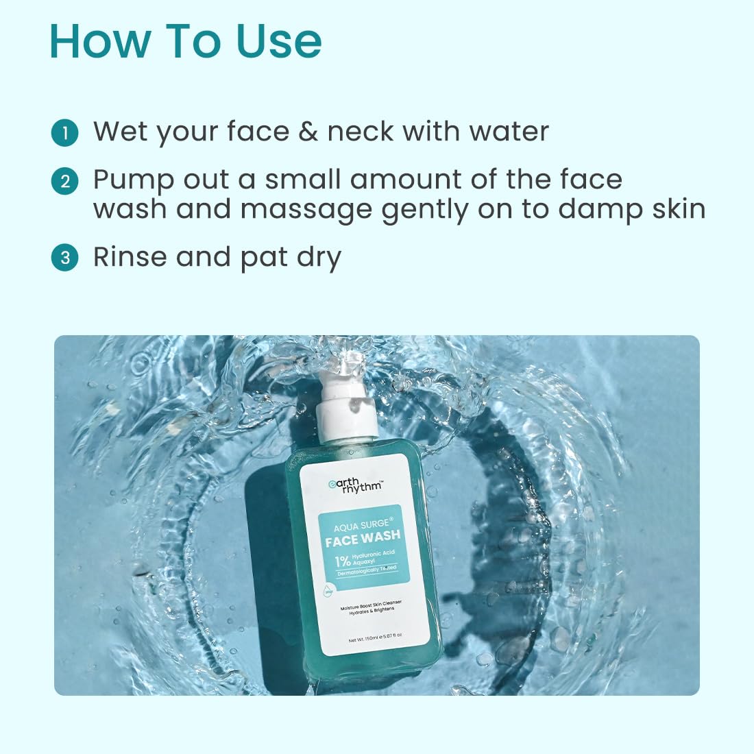 Earth Rhythm Aqua Surge Face wash with 1% Hyaluronic Acid, for Dry Skin | Men & Women - 150ml
