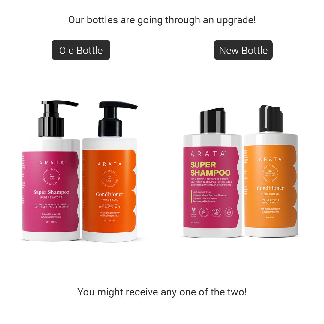 Arata Hair Fall Control Combo | With Power of 5 in 1 Hair Care Kit With Super Shampoo And Conditioner Combo | Vogue 2022 Awarded Best Daily Shampoo | Vegan & Cruelty-Free | (300 ml each) (Pack of 2)