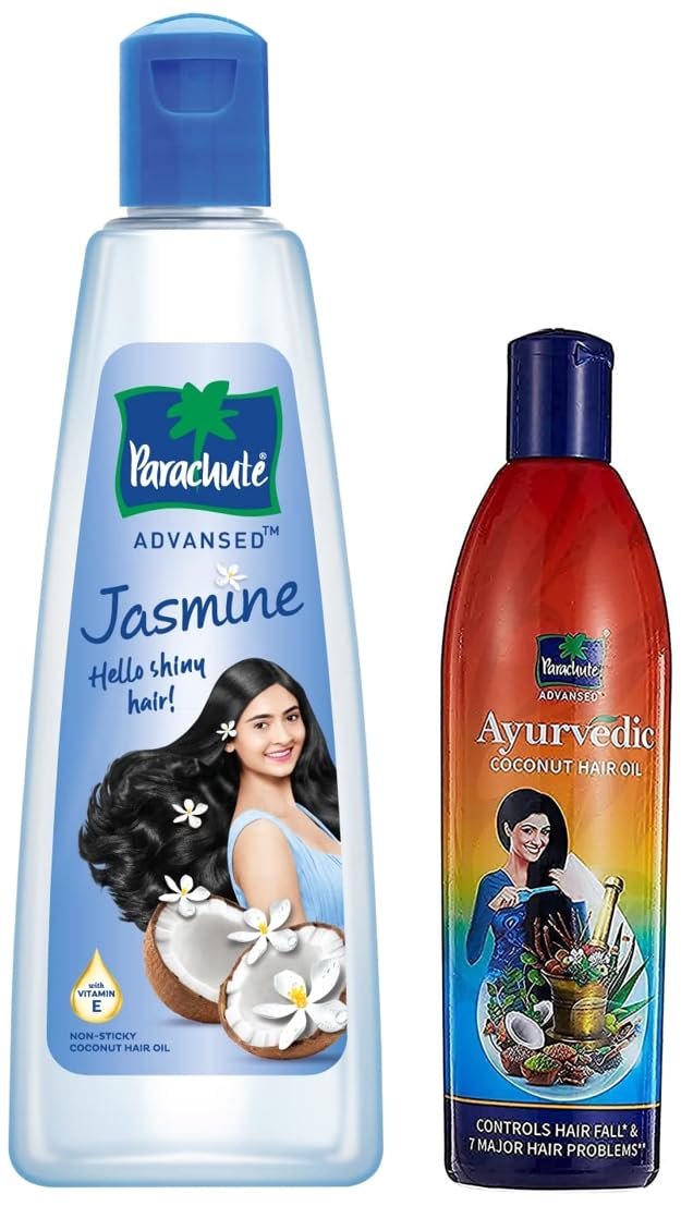 Parachute Advansed Jasmine Coconut Hair Oil with Vitamin E for Healthy Shiny Hair, Non-sticky, 500ml & Advansed Ayurvedic Coconut Hair Oil with Neem, Amla, Bhringraj & 22 Natural Herbs |300ml