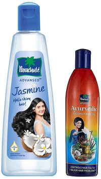 Parachute Advansed Jasmine Coconut Hair Oil with Vitamin E for Healthy Shiny Hair, Non-sticky, 500ml & Advansed Ayurvedic Coconut Hair Oil with Neem, Amla, Bhringraj & 22 Natural Herbs |300ml