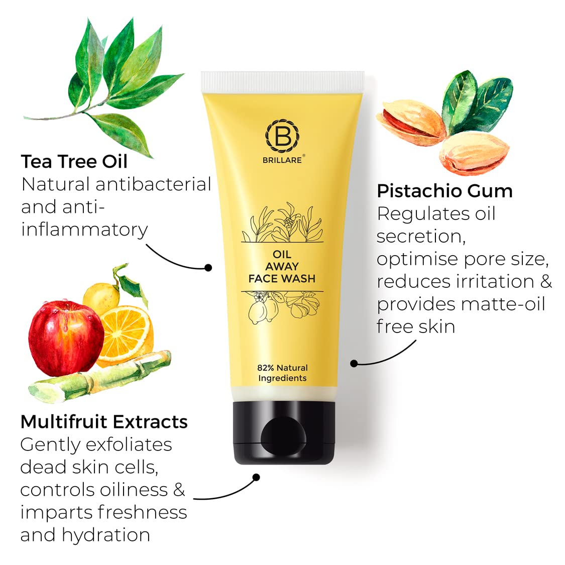 Brillare Professional Oil Away Natural Face Wash With Tea Tree and Turmeric (100 ML) & Brillare Real Mahabhringraj Oil with 14 Traditional Herbs Combo