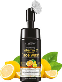 Elibliss Brightening Vitamin C Foaming Face Wash with Built-in Brush for Deep Cleansing | Enriched with Vitamin E & Licorice Extract | Helps Fade Dark Spots, Brighten Skin Tone & Smoothen Complexion
