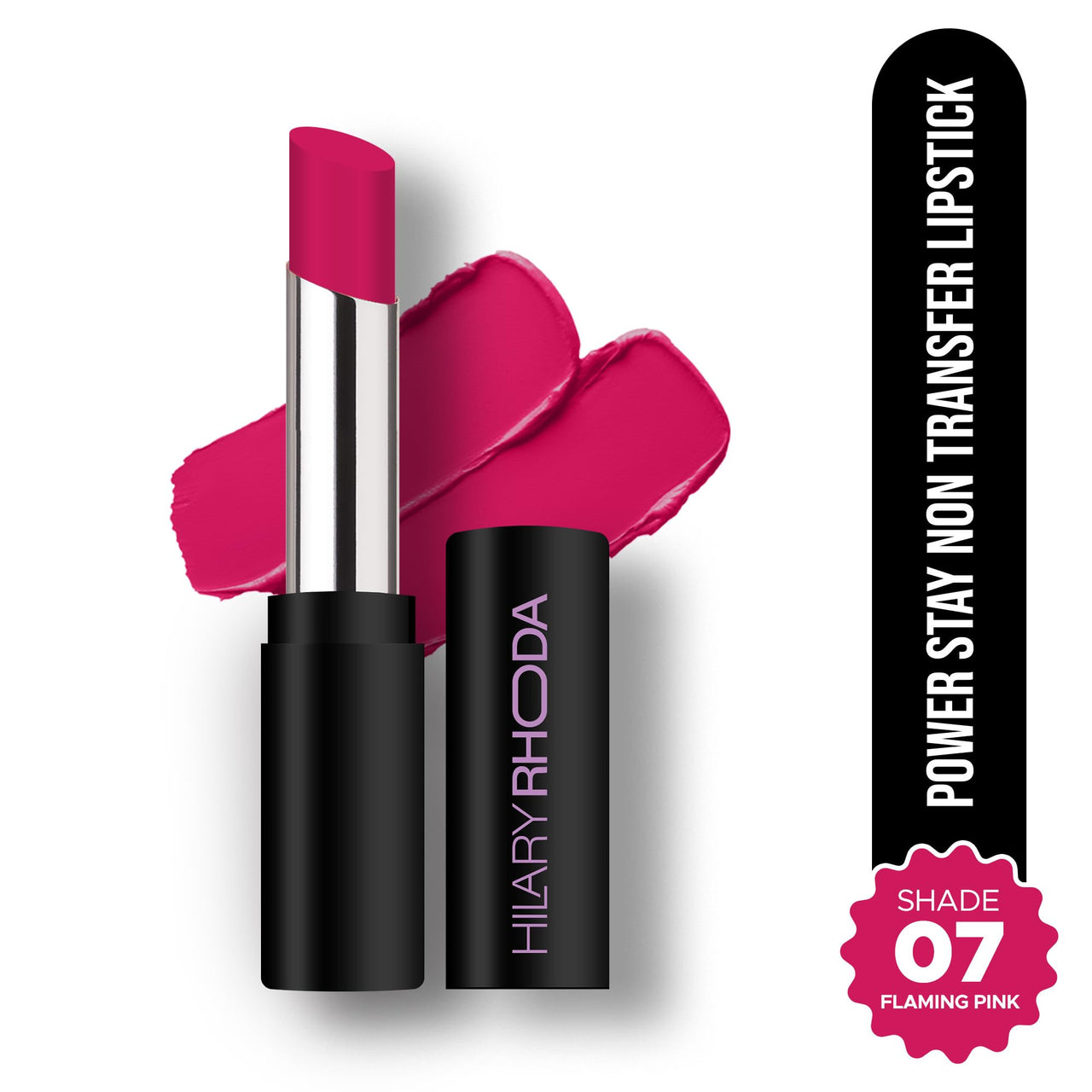 Hilary Rhoda Power Stay NonTransfer Lipstick | Matte Finish | Infused with Vitamin E & Shea Butter | Lightweight & Highly Pigmented | Glides Easily & Smudge-Proof |3.2g (Flaming Pink - Shade 07)