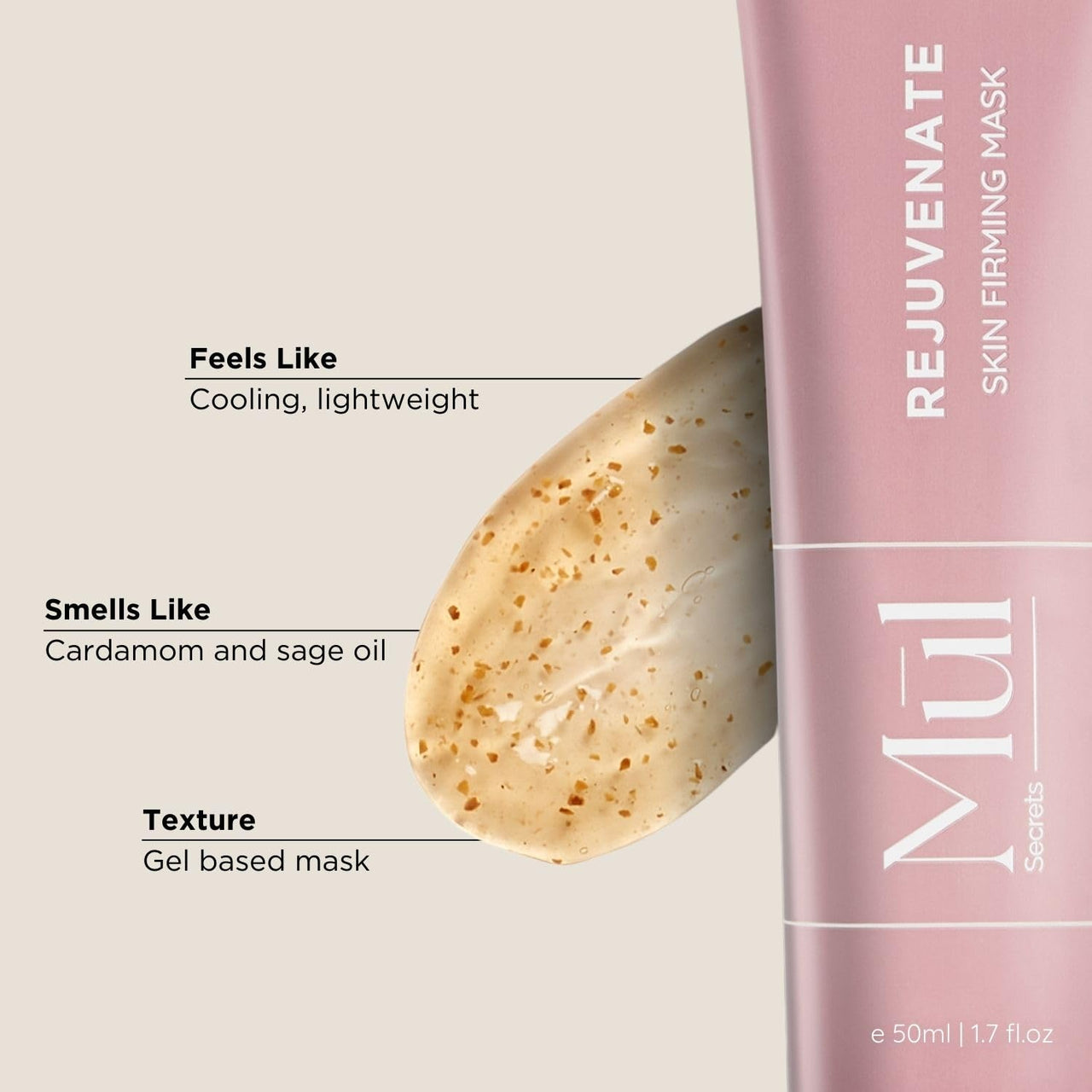 Mul Secrets Wellness Rejuvenate Skin Tightening Face Mask & Scrub 50 ml - Gel Mask with Peptides & Rosehip, For all Skin Types, Reduces Fine Lines & Wrinkles, Instant Glowing Plump Skin, (15+ Uses)