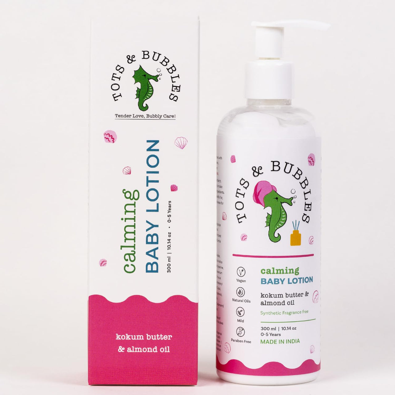 Tots & Bubbles Calming Baby Body Moisturizing Lotion – 300ml | Pediatrician Recommended Baby Cream | Kokum Butter & Sweet Almond Oil | Helps in Skin Nourishment | Coconut & Cardamom Oil, Konjac Root Extracts | No Artificial Fragrance, 0-5 years