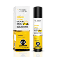Dr. Sheth's Ceramide & Vitamin C Long lasting Sunscreen SPF 50+ PA++++ 6 hrs Advanced UV & Tan Protection For All Skin Types | No White Cast| Non-Greasy & Quick-Absorbing | For Women & Men | 50g