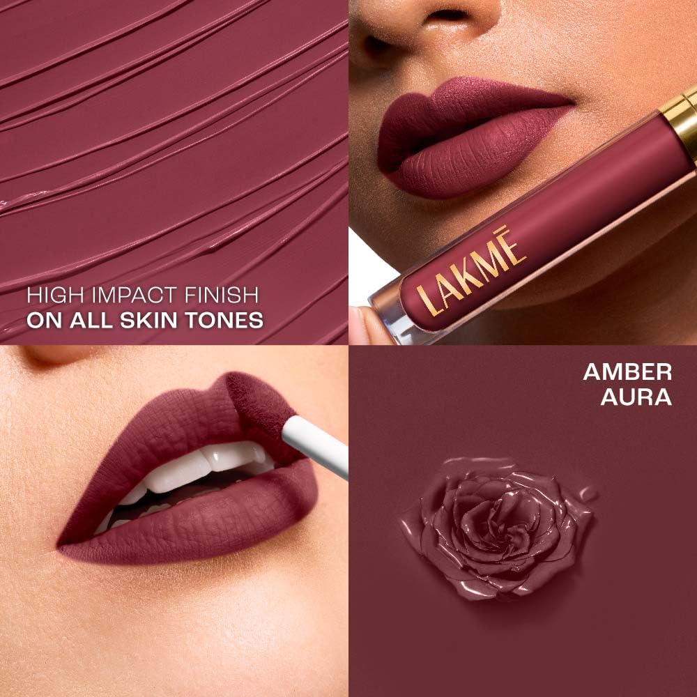 Lakmé Rouge Bloom Matte Lip Liquid, Matte Finish, Longlasting For Up To 14 Hours, Quick Drying & Transfer-Proof, Infused With Vita Rose For Smooth & Moisturised Lips - Amber Aura