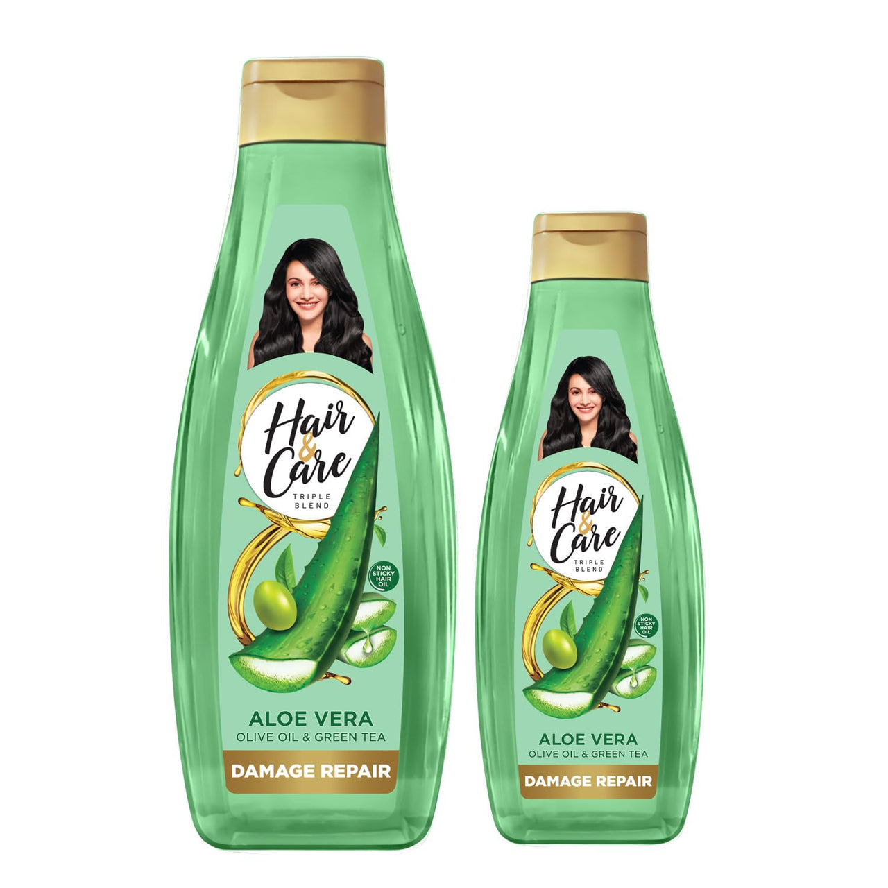 Hair & Care Triple Blend Damage Repair Non-Sticky Hair Oil with Aloe Vera, Olive Oil & Green Tea, 300 ml + 100 ml