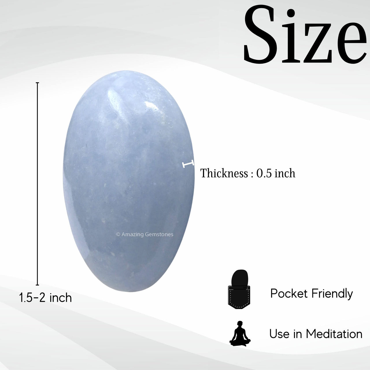 Blue Calcite Celestite Palm Stone - Hot Massage Worry Stone for Natural Body Chakra Balancing, Reiki Healing and Crystal Grid Blue Celestite