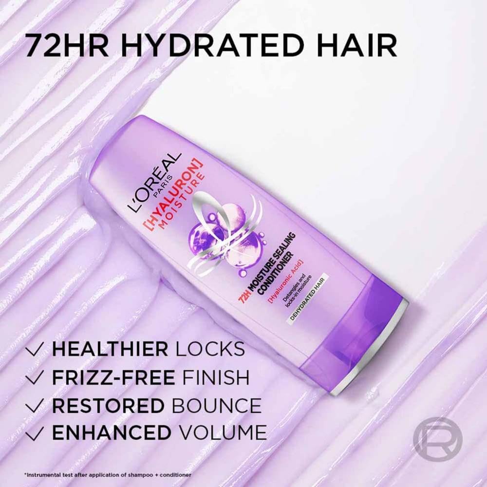 L'Oreal Paris Hyaluron Moisture 72HR Moisture Sealing Conditioner powered by Hyaluronic Acid, for Frizz-free, Hydrated and Bouncy Hair Full of Life | 180 ml