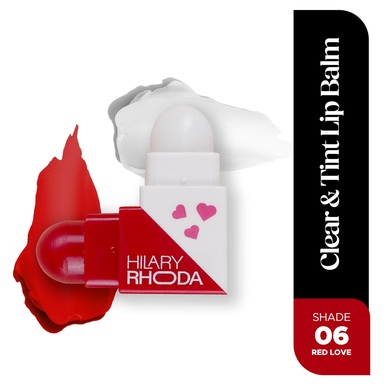 Hilary Rhoda Clear & Tint Lip Balm | Infused with Aloe Vera & Shea Butter | Hydrates & Nourishes Lips | 2 Sided Lip Balm | Glides on lips Smoothly -2.27g*2 (Red Love - Shade 06)