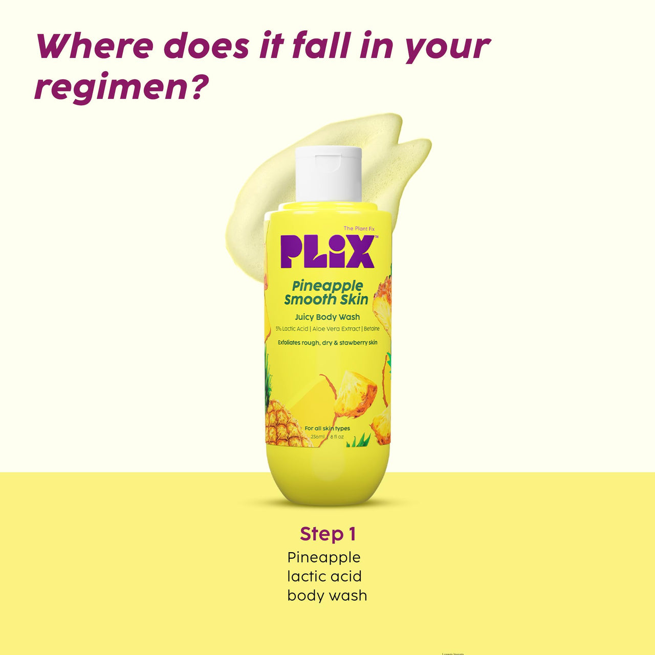 PLIX - THE PLANT FIX Pineapple 5% Lactic Acid Exfoliating Body Wash For All Skin Types | Paraben-Free Shower Gel | For Dry, Rough & Strawberry Skin | 236 ml Pack of 2