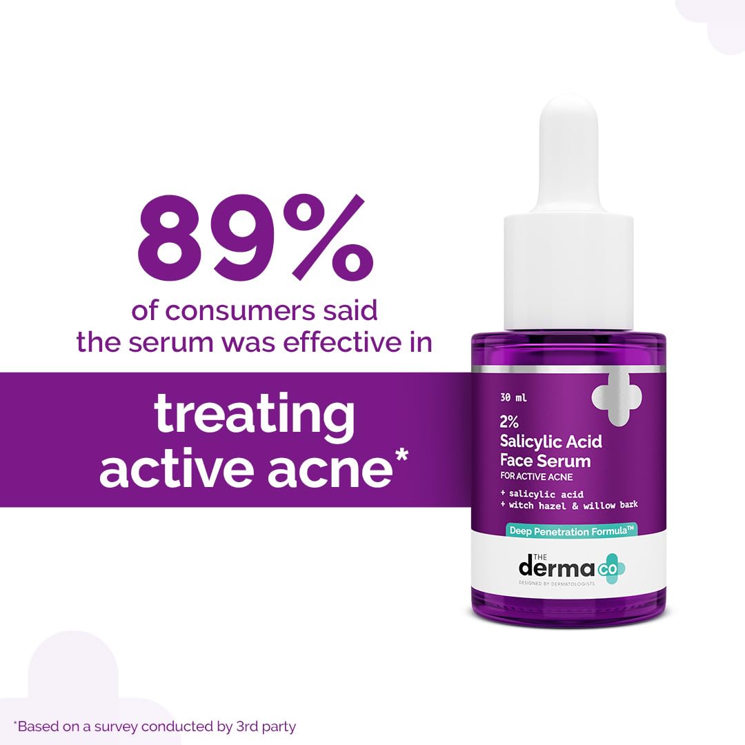 The Derma Co 2% Salicylic Acid Face Serum | Reduces acne & blackheads | Tightens pores | Exfoliates & soothes inflammation | 30 ml