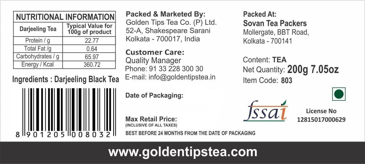 Golden Tips 100% Pure And Authentic Darjeeling Black Tea, Single Estate Premium Teabags, Rich Aroma & Delicate Flavor, (200 Gram, 100 cups)