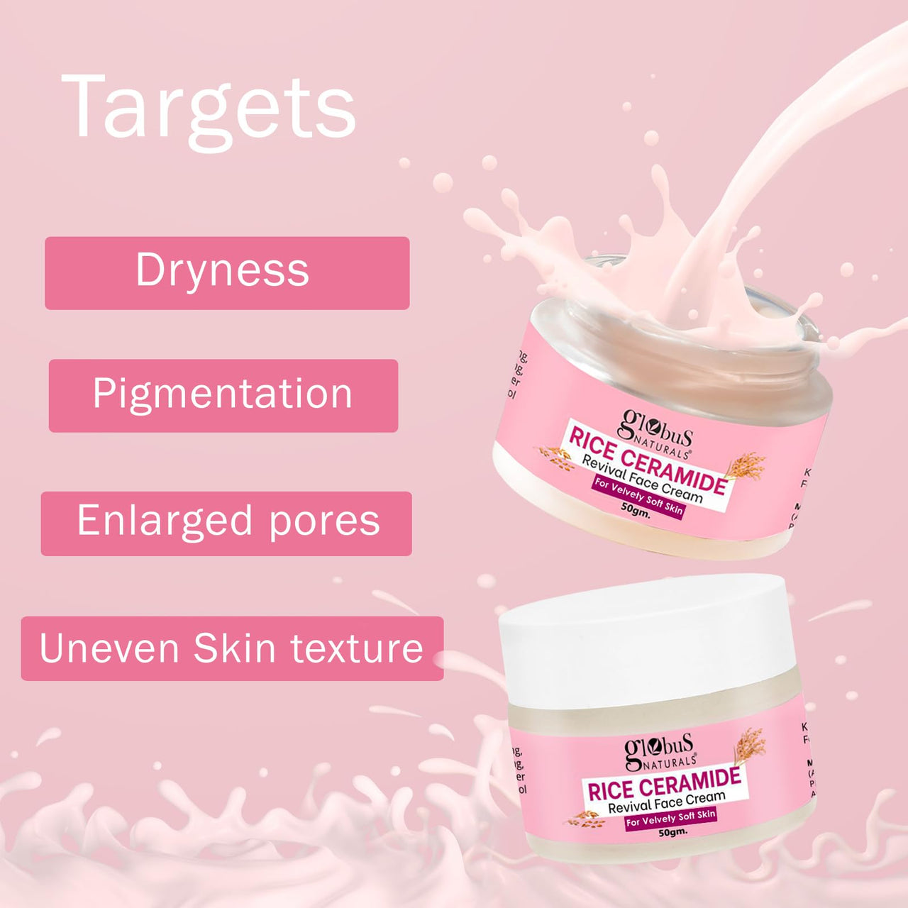 Globus Natural Rice Ceramide Revival Face Cream, Enriched with Sunflower & Coffee, For Velvety Soft Skin, 50 gm